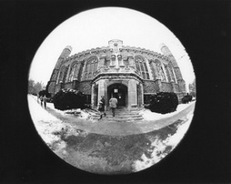 Snow Scene, Fisheye View of Thomas Hall, ca. 1975