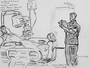 Sergant Kris Battles Sketching LCpl Howard at Bethesda