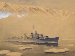 Destroyer in icy waters