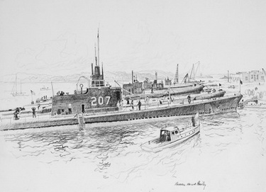 Group of Submarines Looking Upstream, No. 207 in Foreground