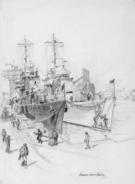 USS Rhind and USS Sims at Pier