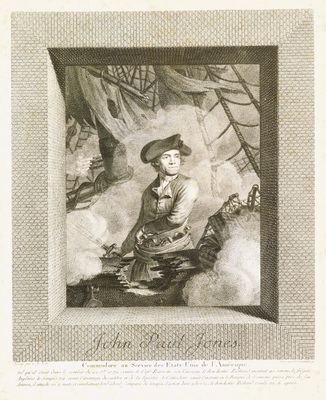 John Paul Jones on the USS Bonhomme Richard during the battle with HMS Serapis on 23 September, 1779