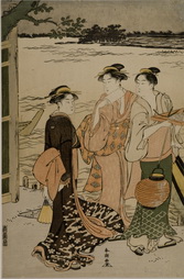 Women Getting into a Covered Boat, left panel of the diptych At Dusk by the Sumida River