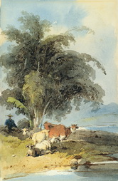 Peasant with Cow and Goats