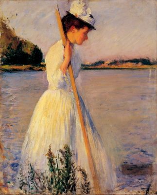 Woman Standing With an Oar