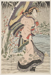 Geisha Walking along the Sumida River in a Snowstorm