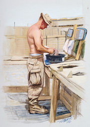 Chaplain Roberts Washing his Laundry at the Wash Rocks, FOB Delhi