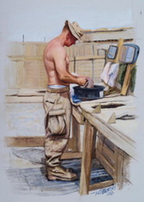 Chaplain Robert washing his laundry at the wash rocks, FOB Dehli, 2009