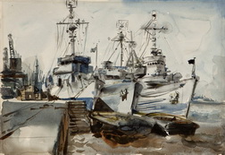 Three Ships At Dock
