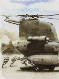 Soldiers Running Out of Helicopter