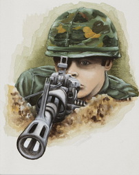 Soldier Looking Through Weapon Sight