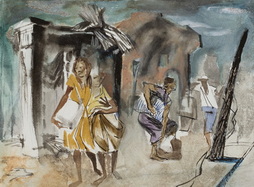 Untitled (Four Figures Fleeing Ruins)