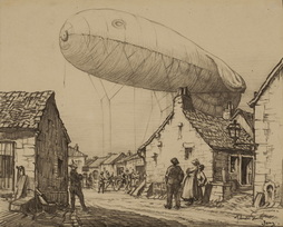 Zeppelin Moored In Village