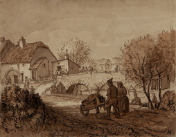 Soldier and a Woman with a Wheelbarrow