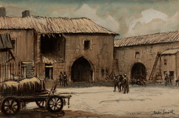 Barnyard, Cart And Soldiers