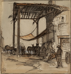 Men And Horses In Shelter