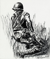 Soldier Crouching in Grass