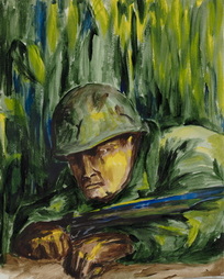 Soldier with Weapon Lying on Ground