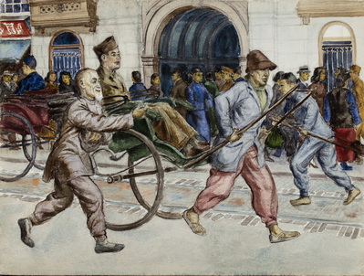Soldier Taking a Rickshaw Ride