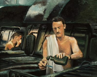 Getting Ready By The Humvee Mirror