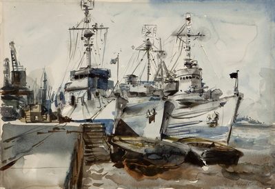 Three Ships At Dock