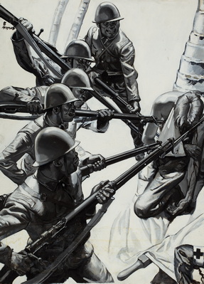 Japanese Soldiers Surround Wounded American Soldier