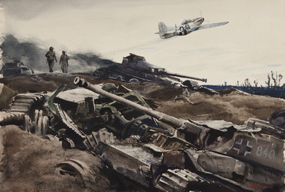 Mustang Buzzes Destroyed Nazi Armor