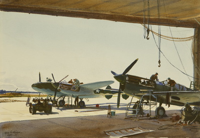 P-38 And P-40 In Hanger For Repairs