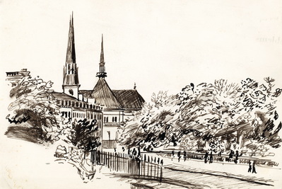 Church Sketch, Mandeville, Normandy