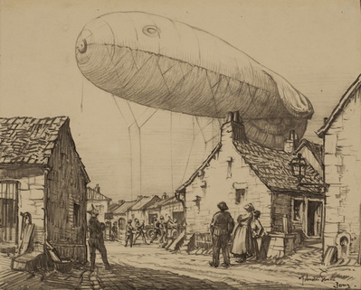 Zeppelin Moored In Village