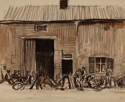 Soldiers in Front of an Old Building