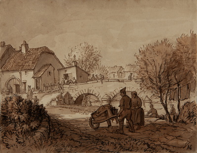Soldier and a Woman with a Wheelbarrow