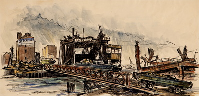 Dukw's Carryng Supplies Across A Bailey Bridge