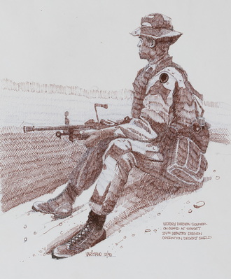 Victory Division Soldier On Guard At Sunset