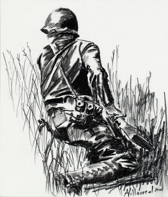 Soldier Crouching in Grass