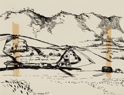 Sketch, Chinook on Landing Strip