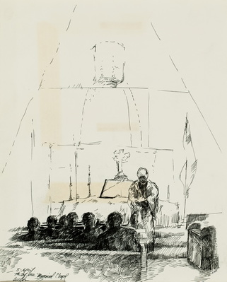 Sketch, Religious Service, 7th Infantry Division Memorial Chapel
