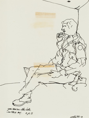 Sketch of Soldier on Telephone at Outpost Five