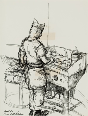 Sketch of Korean Chef at Mess Hall Kitchen