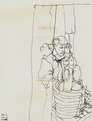 Sketch of Soldier Keeping Warm at Position 100-G
