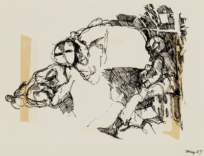 Sketches of Chinook Crew Members in Flight