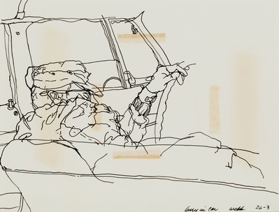 Sketch of Army Artist Driving Vehicle