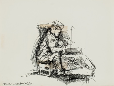Sketch of Soldier Peeling Onions
