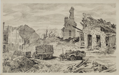 Convoy Of German Pow's Passing Thru Ruins