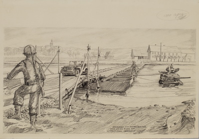 Reinforced Heavy Ponton Bridge Over Weser River...