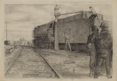 Locomotive Taking on Water in Kolleda Yard, Germany