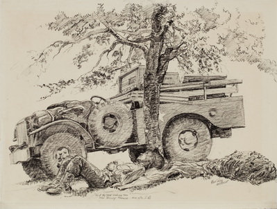 G.I. & 3/4 Ton Taking Ten near Brecey, France . . .soon after St Lo