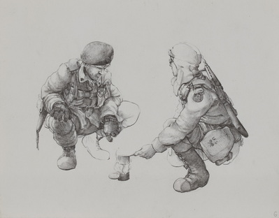 Soldiers Heating Food Over Sterno