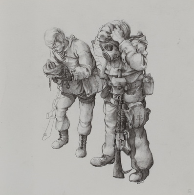 Soldiers Putting on Gas Masks