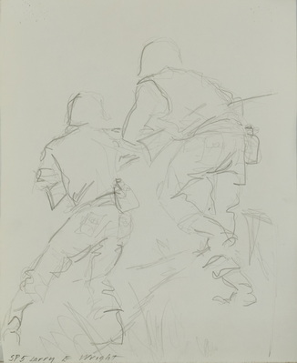 Sketch of Two Running Soldiers Carrying Weapons